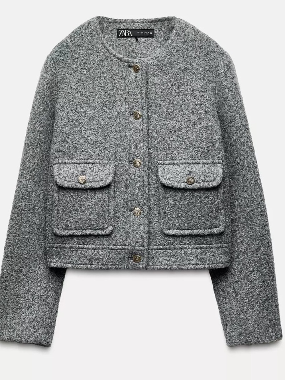 Zara nwot Grey bouncle short Pocket Jacket with Gold Buttons size xs